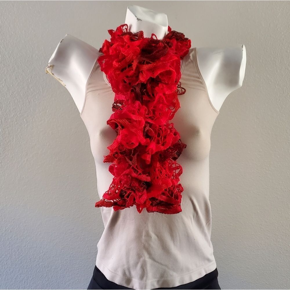 BOGO Scarf Sale - Hand Crafted crochet red ruffle scarf